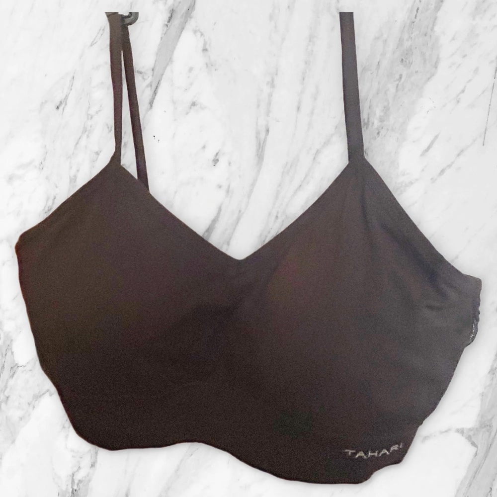 🇺🇸🆕NWOT TAHARI | XL | Black Seemless Bralette Lace back V-Neck - Picture 4 of 16